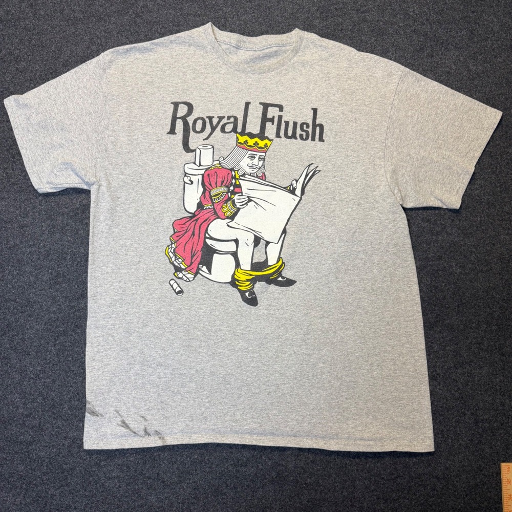 Vintage Royal Flush Graphic T-Shirt Mens XL Gray Humor Funny King Toilet Tee